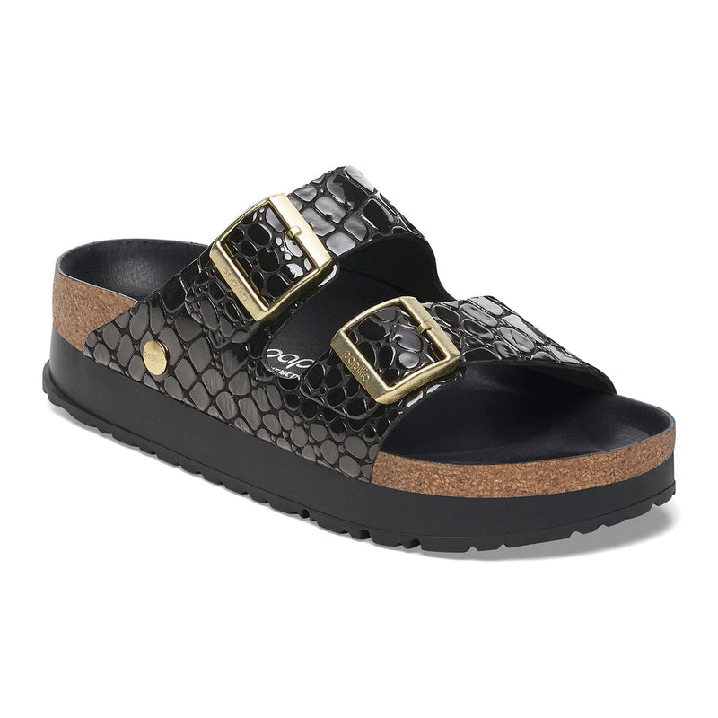 1029045 Arizona Platform Crocodile Embossed Black Leather