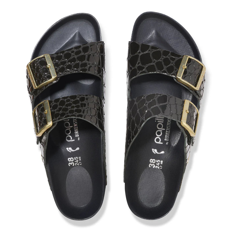 1029045 Arizona Platform Crocodile Embossed Black Leather